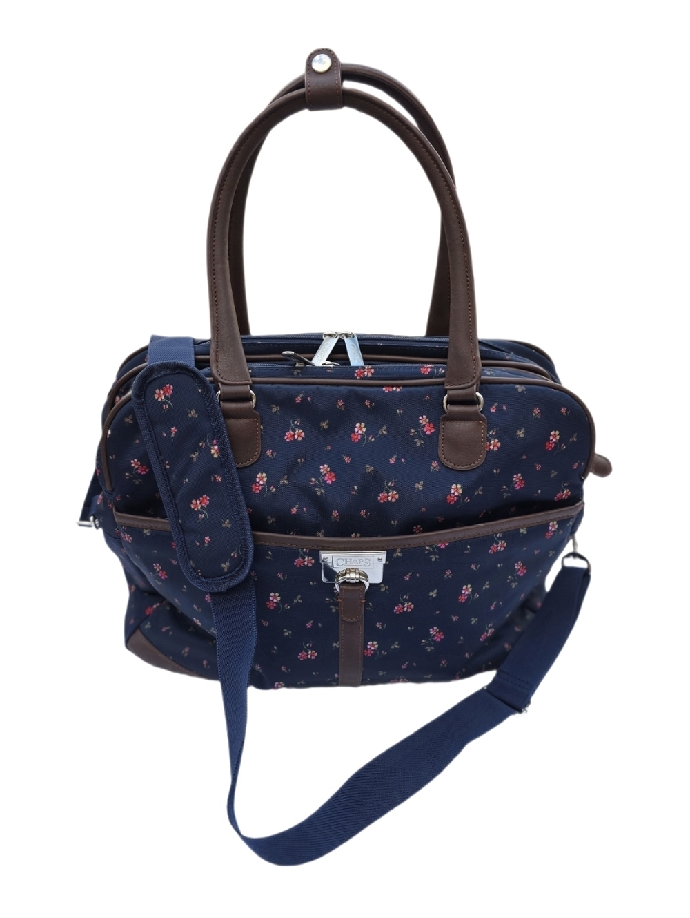 Chaps Navy Ditsy Y2k Style Floral Travel Boarding Bag & Laptop Tote - EUC